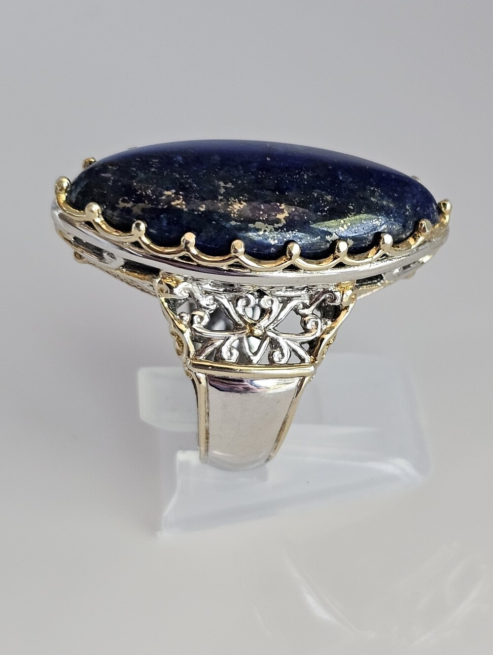 Retired Gems En Vogue Lapiz Luzuli Ring Palladium Sterling Silver 18k Size 6! - Picture 2 of 7